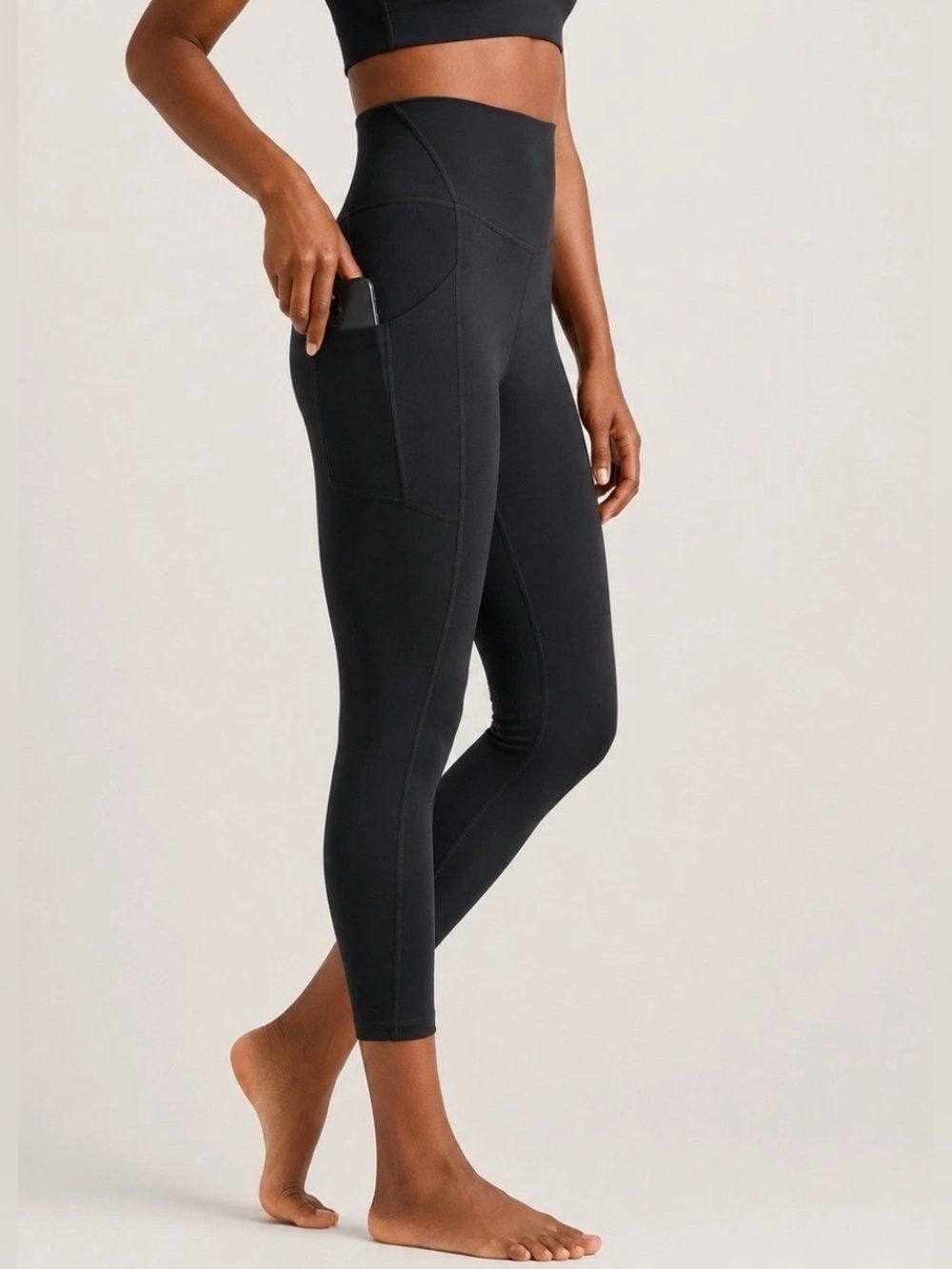 Quince Ultra Form High Rise Pocket Legging Gym Stretch Yoga Black Sz L Cropped